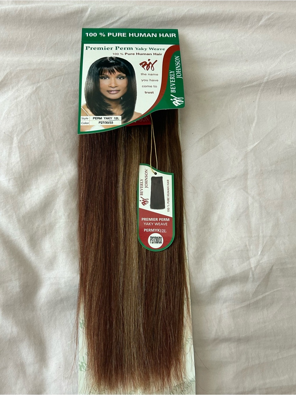 Human Hair Premier Perm Yaky Straight 12 inch Extensions Color P27/30/33